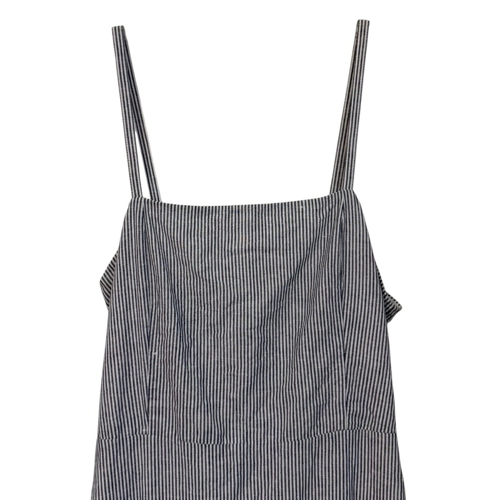 Gap Dress Blue White Striped Linen Blend Apron Ruffle Midi Smocked 10 Tall - Picture 2 of 13